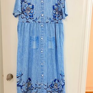 Blue Floral Denim Dress